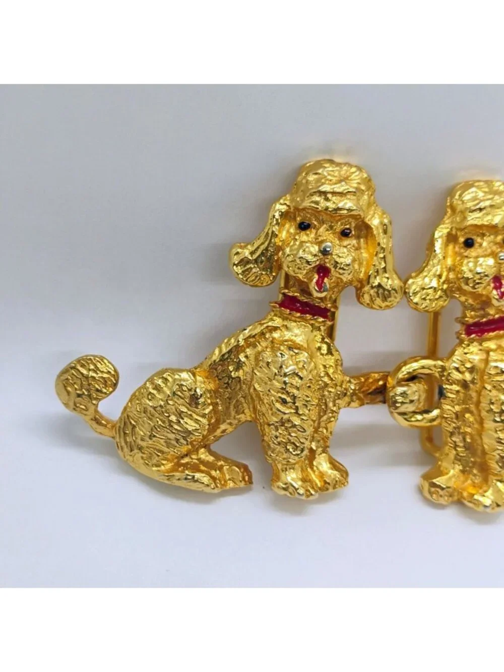 Vtg 1973 Designer Signed Mimi di N Double Poodle Dog Belt Buckle Gold Tone